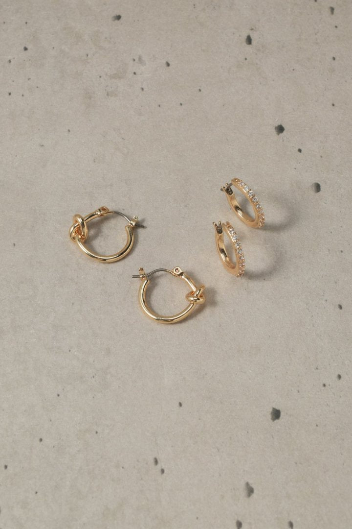 ノット × キュービックジルコニア 2ペア ピアス