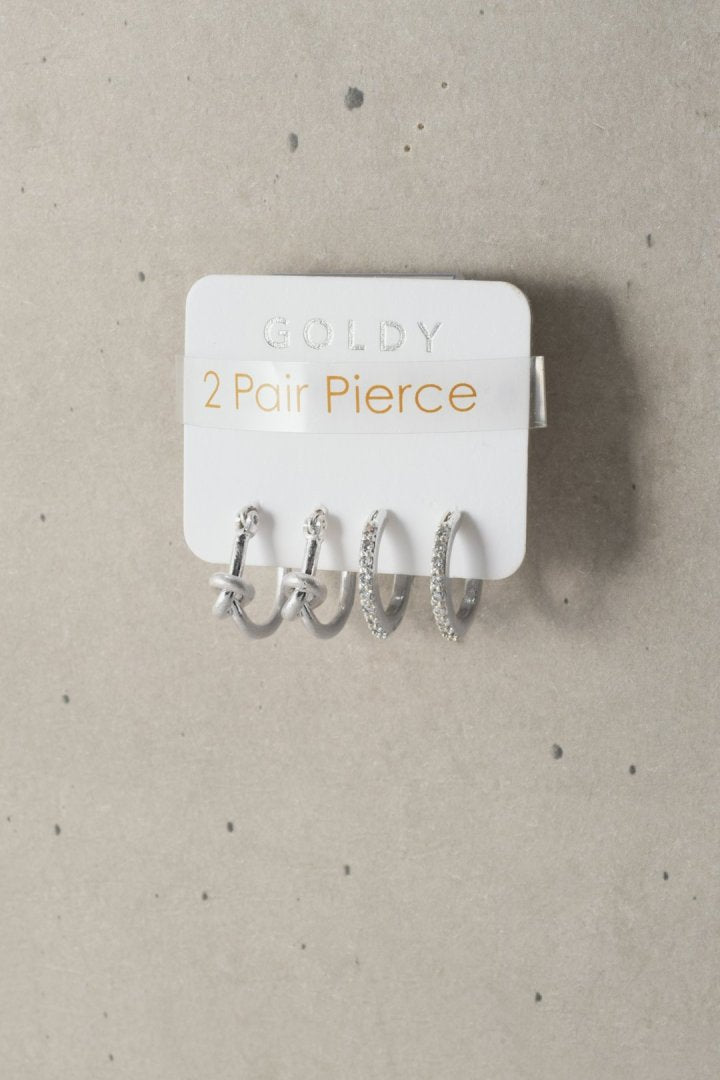 ノット × キュービックジルコニア 2ペア ピアス
