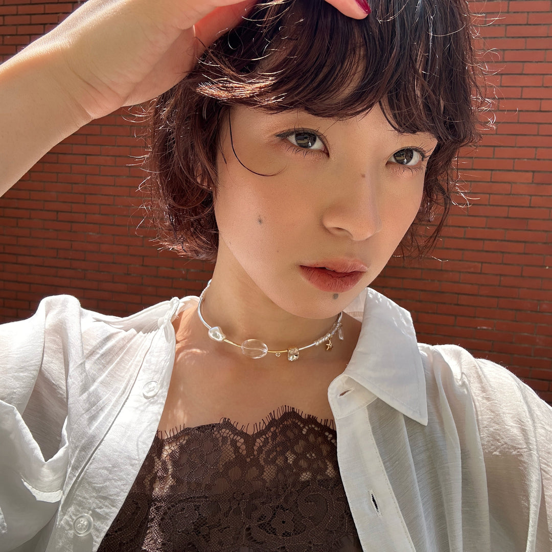 ビーズのちゅるんと感が今っぽい夏らしいネックカフ♡