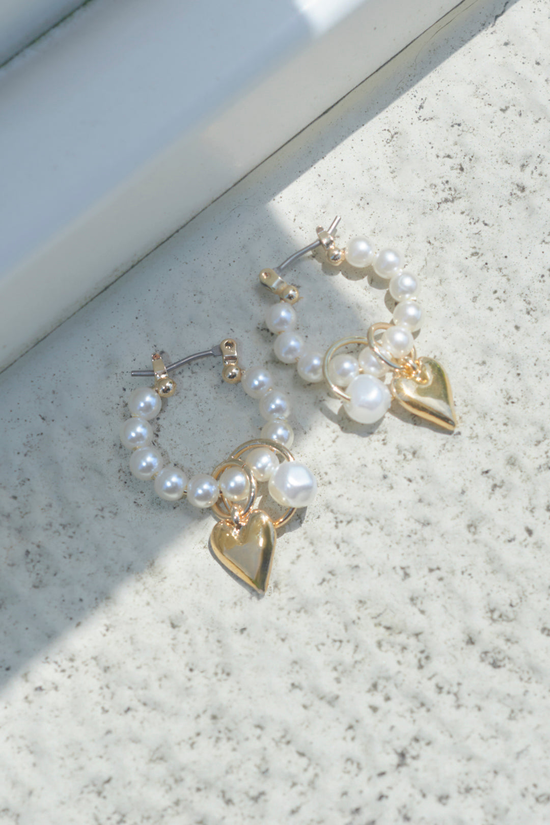 パール ライン × ハート フープ ピアス