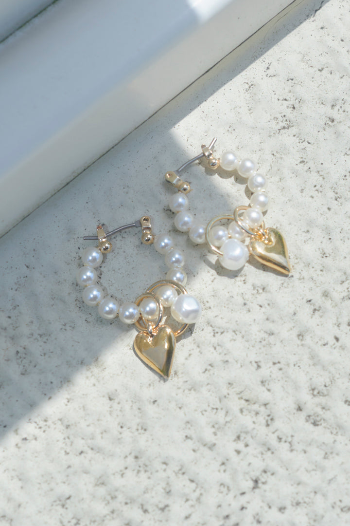パール ライン × ハート フープ ピアス