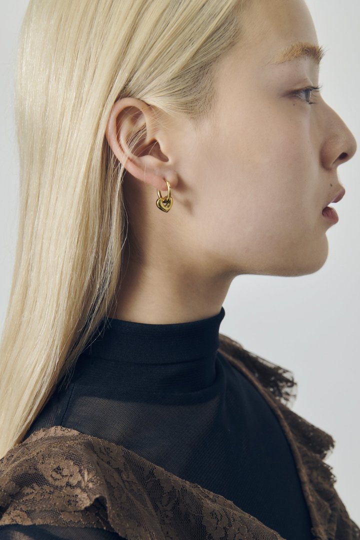 ハート チャーム ワンタッチ ステンレス ピアス