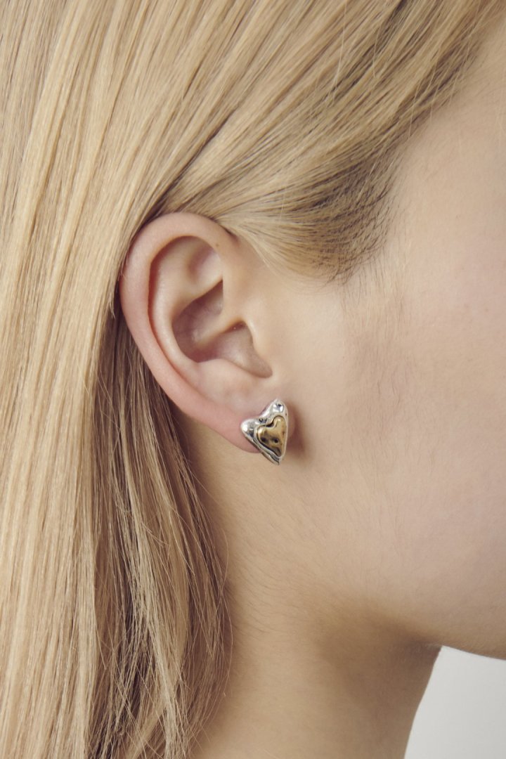 ヴィンテージ レイヤード ハート ピアス