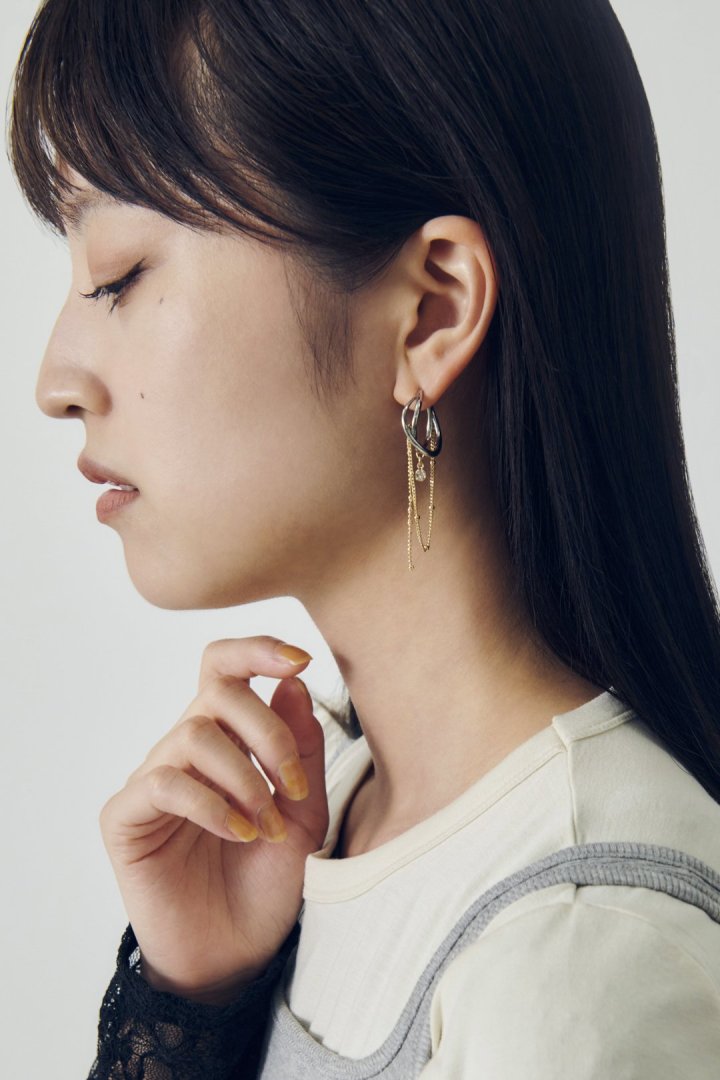 ハング マルチ チェーン ビジュー ピアス