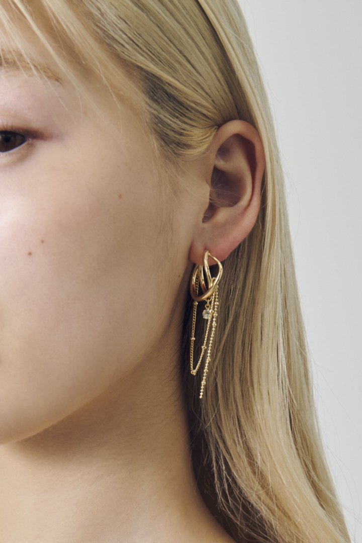 ハング マルチ チェーン ビジュー ピアス