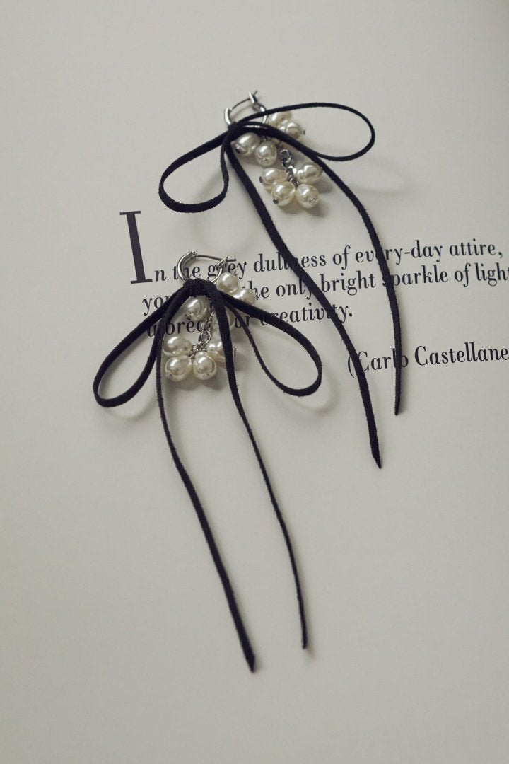 シャワー パール スエード リボン ピアス