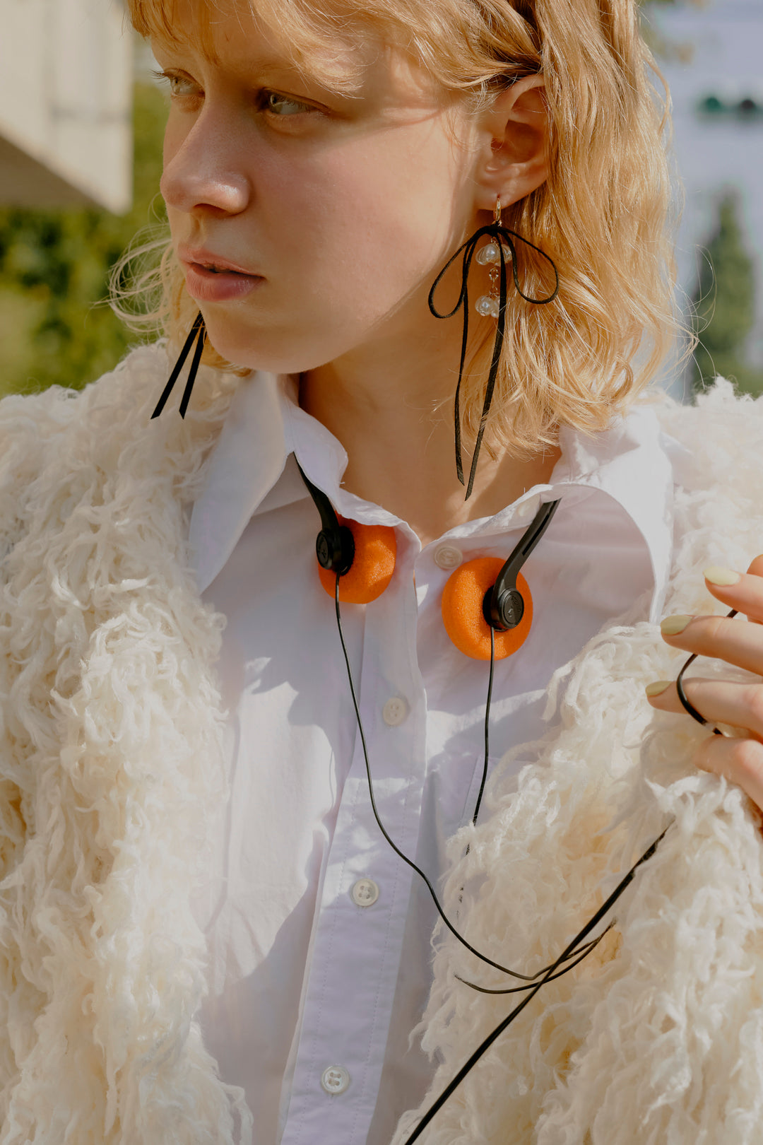 シャワー パール スエード リボン ピアス