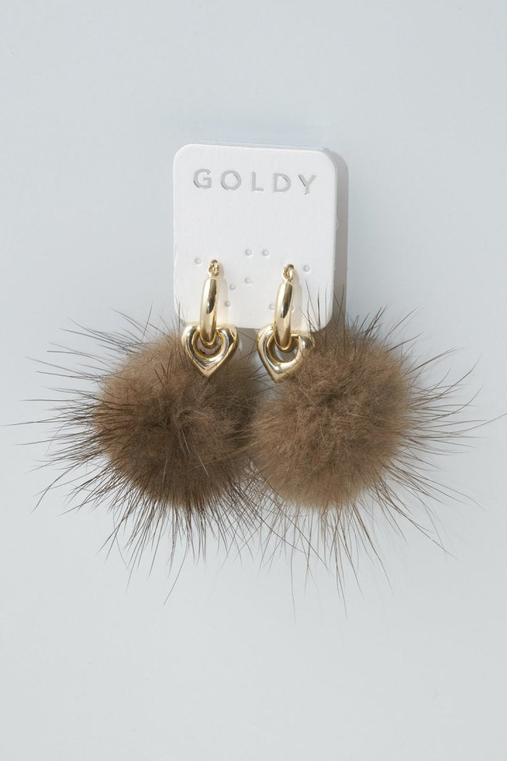 ミンク ファー ×メタル ハート ピアス