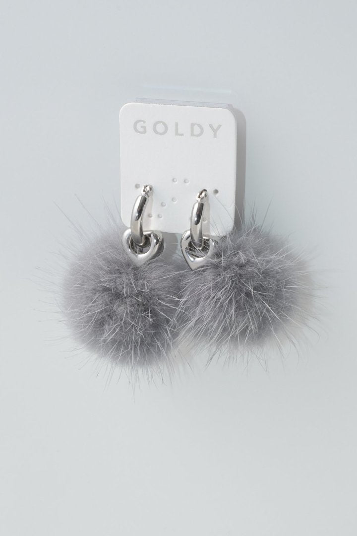 ミンク ファー ×メタル ハート ピアス