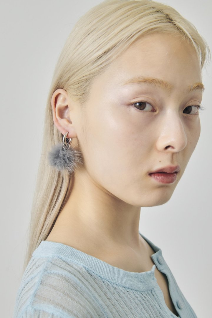 ミンク ファー ×メタル ハート ピアス