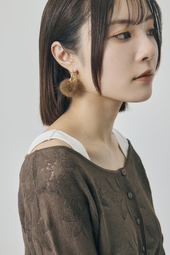 ミンク ファー ×メタル ハート ピアス