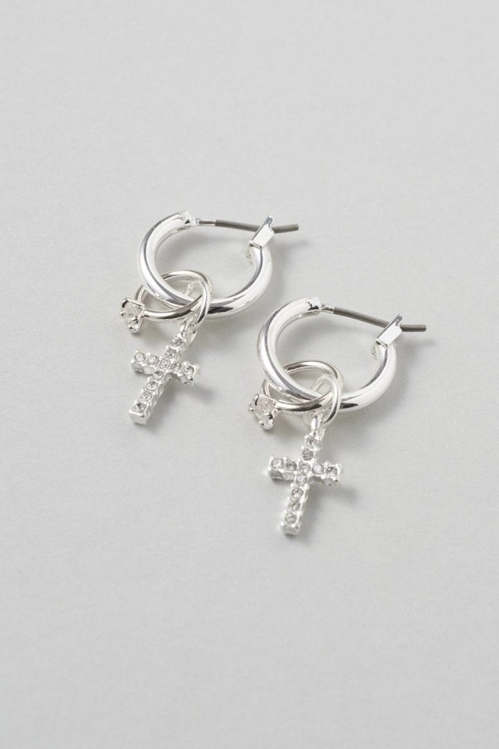 ビジュー × クロスモチーフ チャーム ピアス
