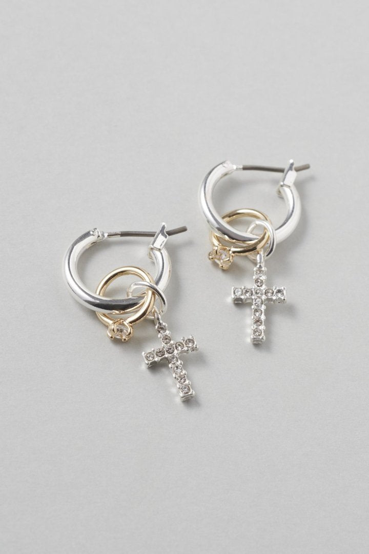 ビジュー × クロスモチーフ チャーム ピアス