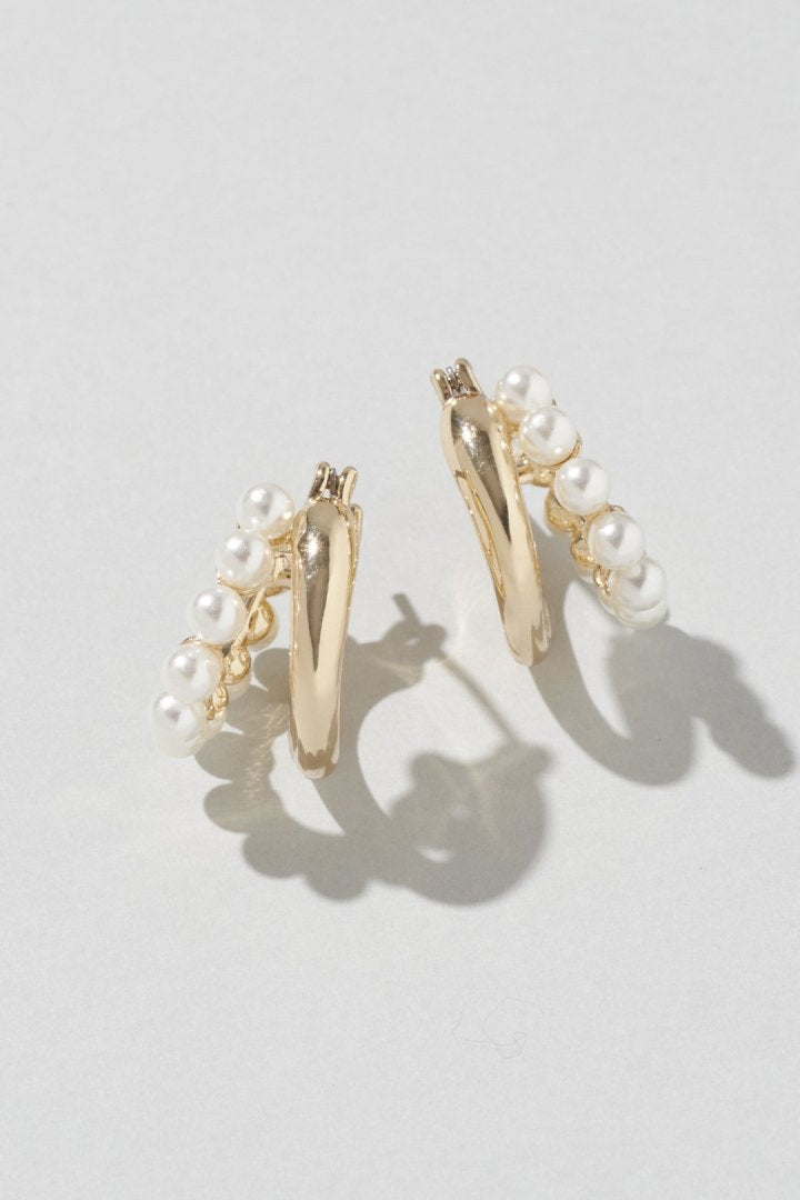 パール × メタル ライン フープ ピアス