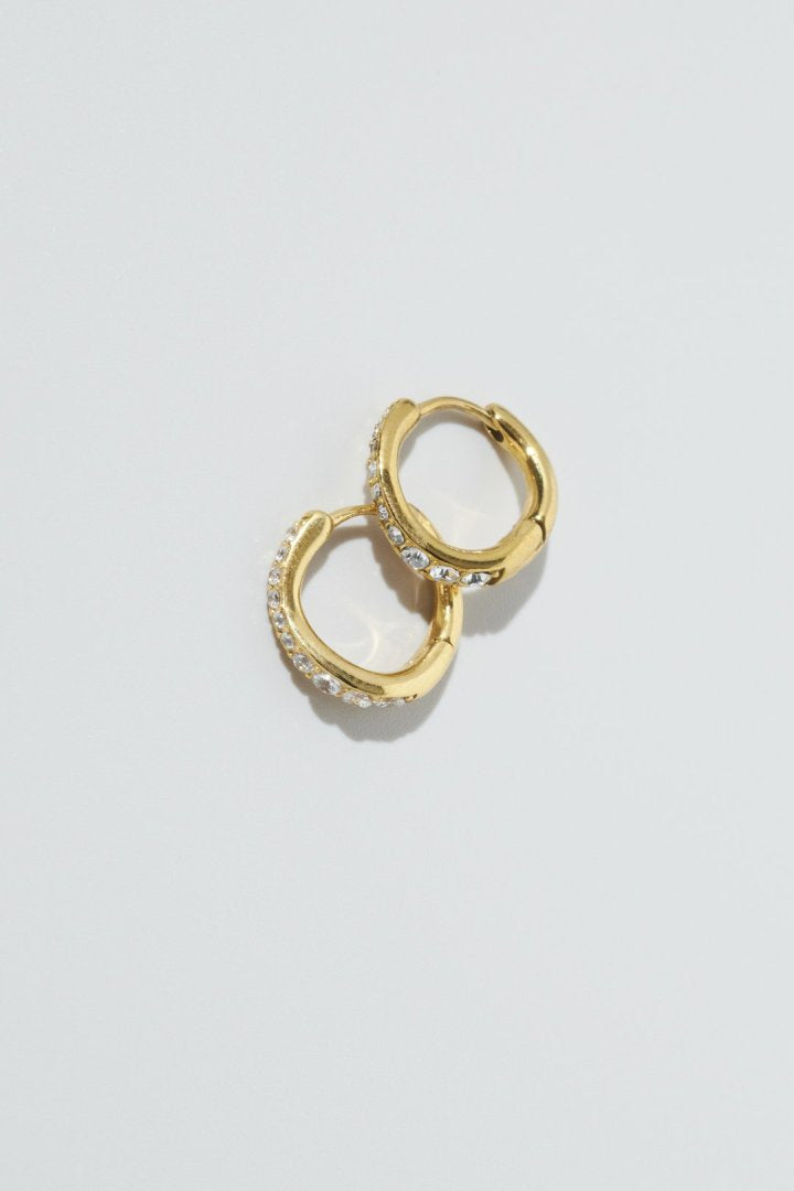 ビジュー × ウェービー ライン フープ ワンタッチ ステンレス ピアス