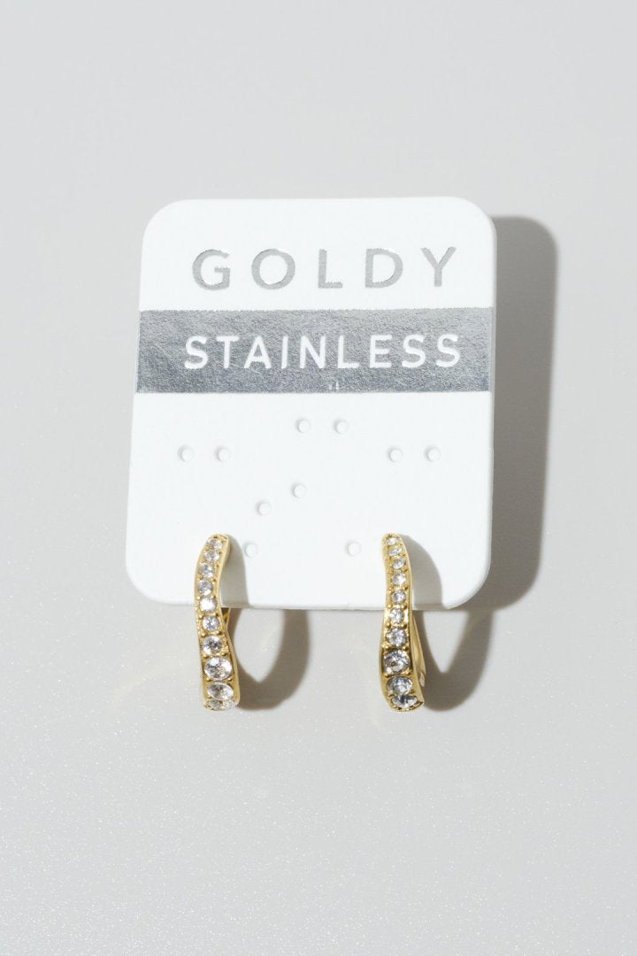 ビジュー × ウェービー ライン フープ ワンタッチ ステンレス ピアス