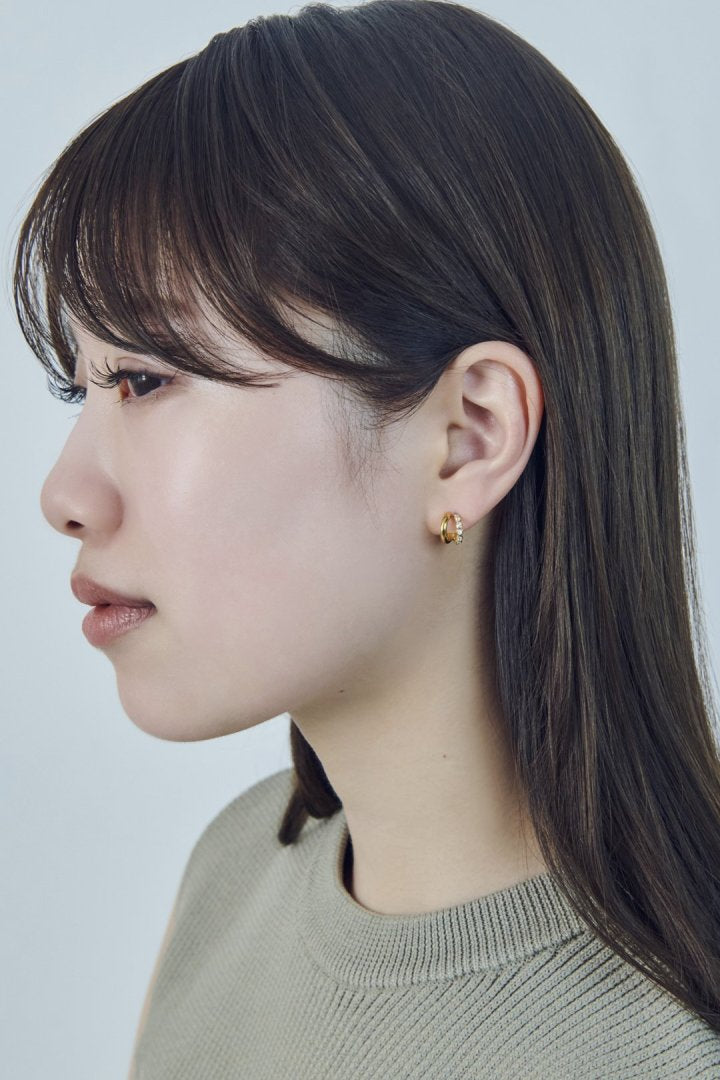 キュービック ジルコニア ダブル フープ ステンレス ピアス