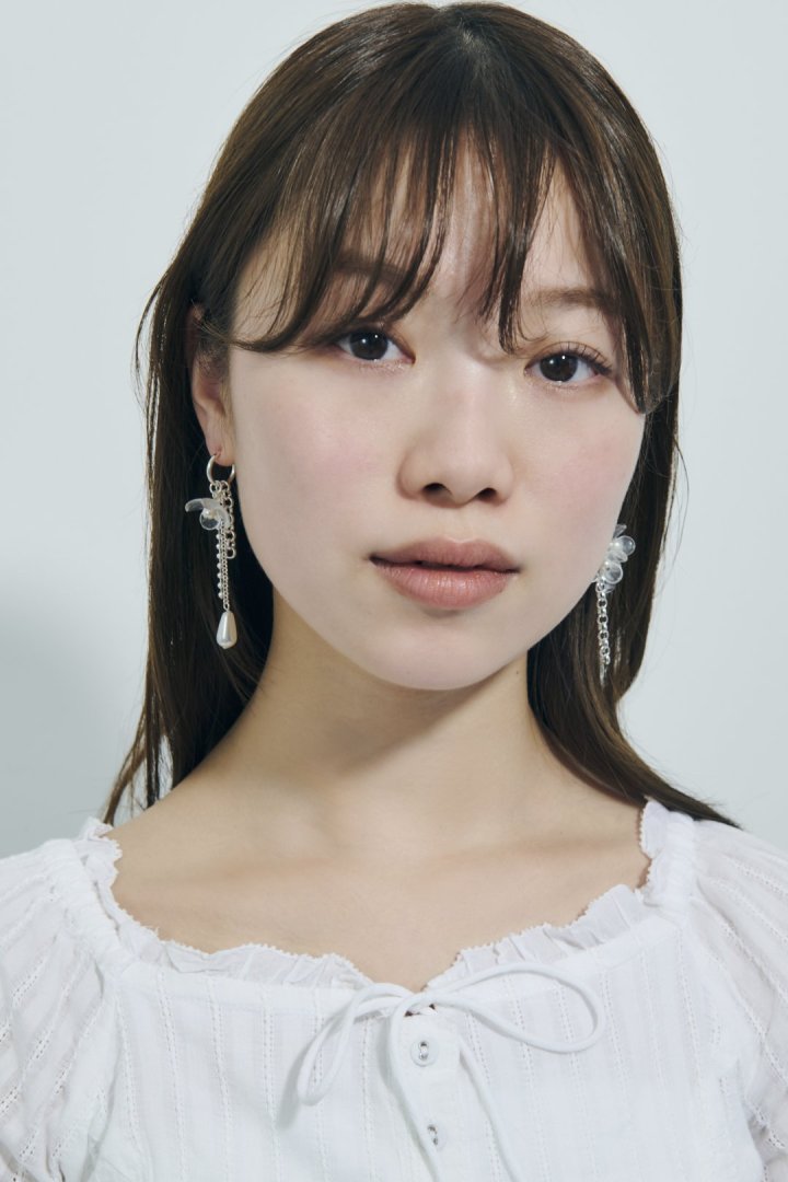 クリア フラワー × パール ピアス