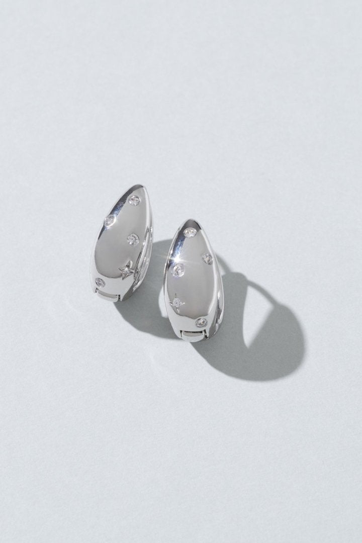 メタル ドロップ × キュービック ジルコニア ワンタッチ ピアス