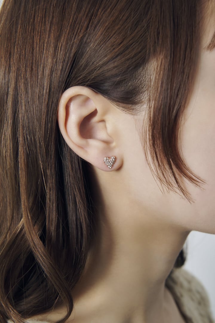 タイニー ビジュー ハート ピアス