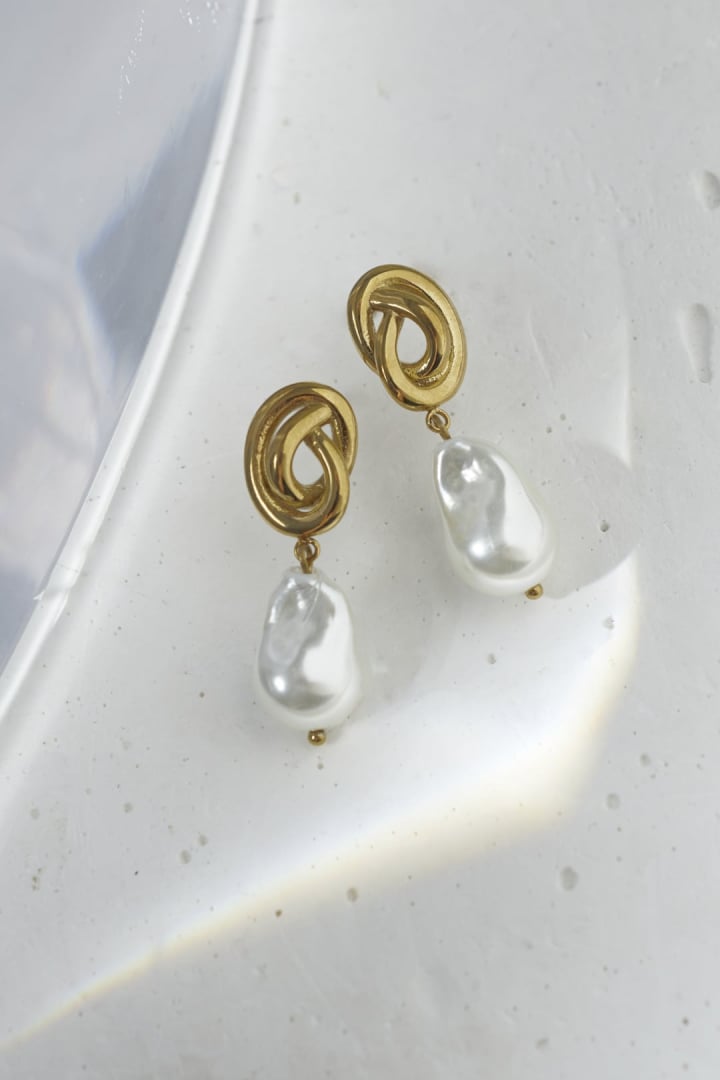 ノット × グラス パール ステンレス ピアス