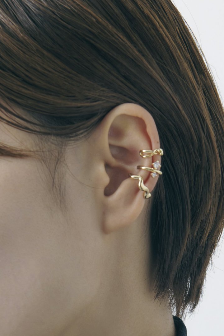 キュービックジルコニア × メタル パール 3PCS セット イヤーカフ