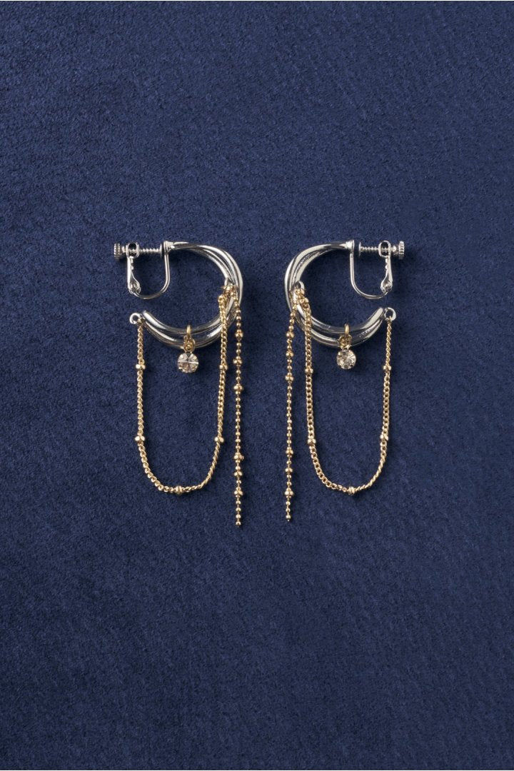 ハング マルチ チェーン ビジュー イヤリング