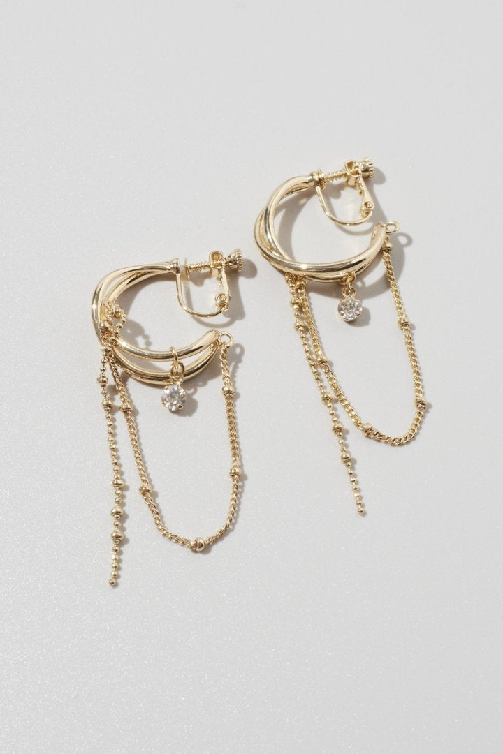 ハング マルチ チェーン ビジュー イヤリング