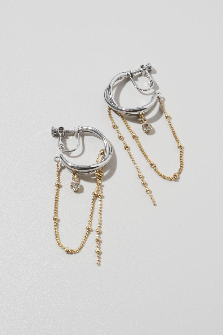 ハング マルチ チェーン ビジュー イヤリング