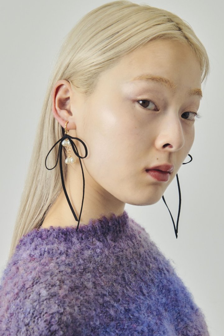 シャワー パール スエード リボン イヤリング