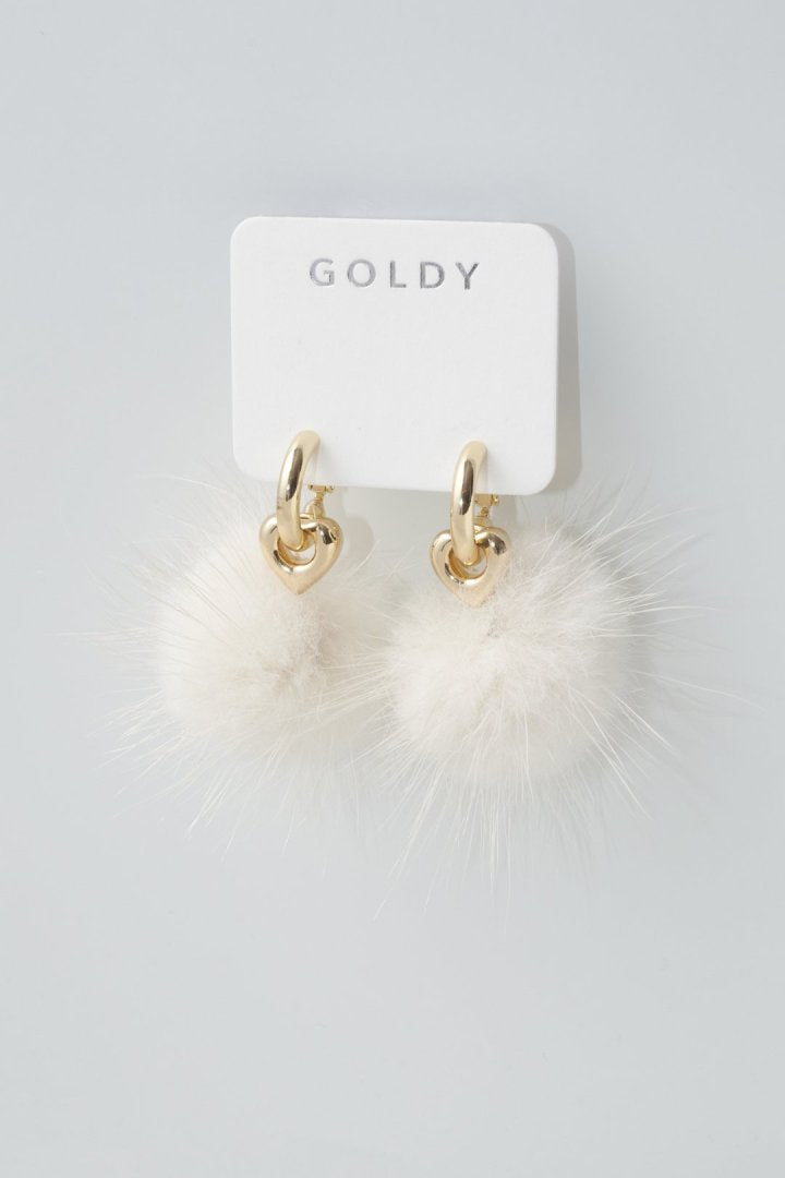 ミンク ファー ×メタル ハート イヤリング