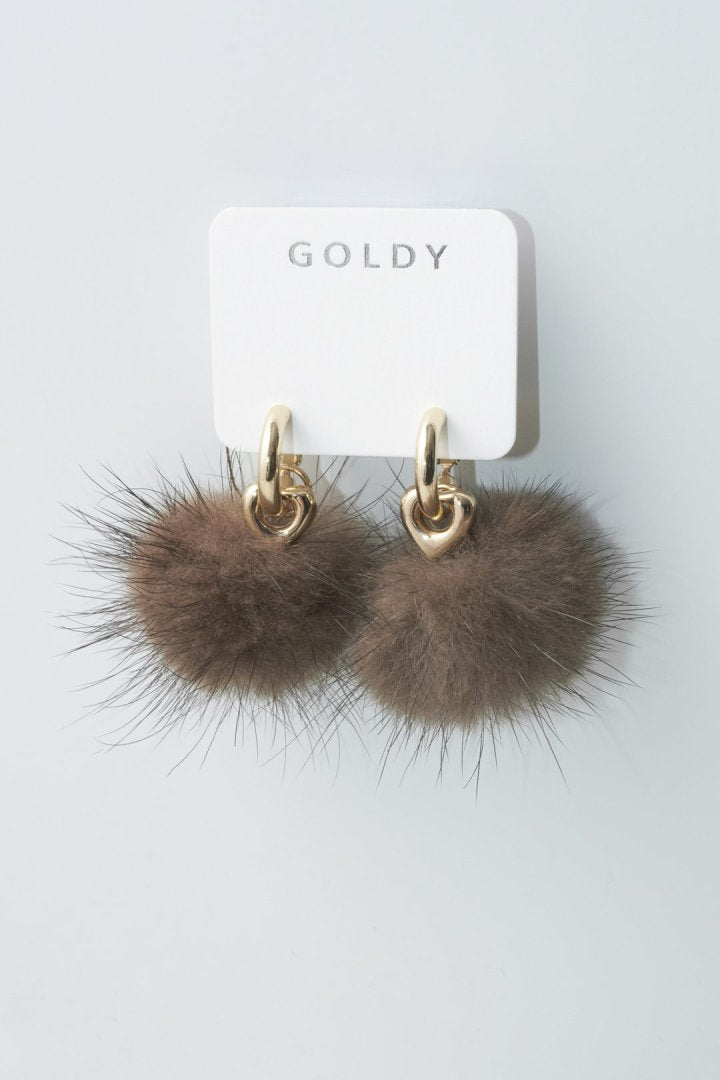 ミンク ファー ×メタル ハート イヤリング
