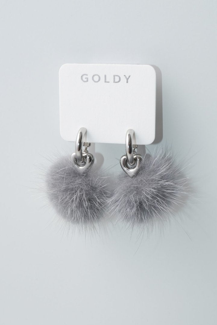 ミンク ファー ×メタル ハート イヤリング