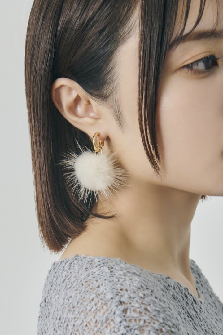 ミンク ファー ×メタル ハート イヤリング