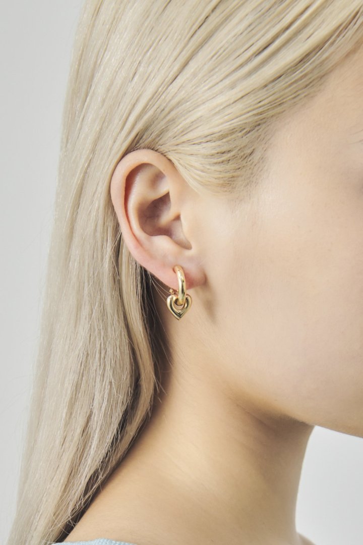 ミンク ファー ×メタル ハート イヤリング