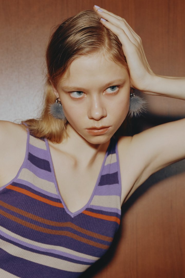 ミンク ファー ×メタル ハート イヤリング