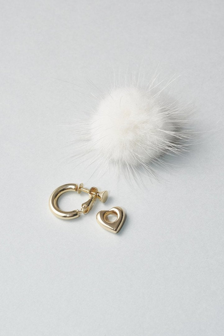 ミンク ファー ×メタル ハート イヤリング