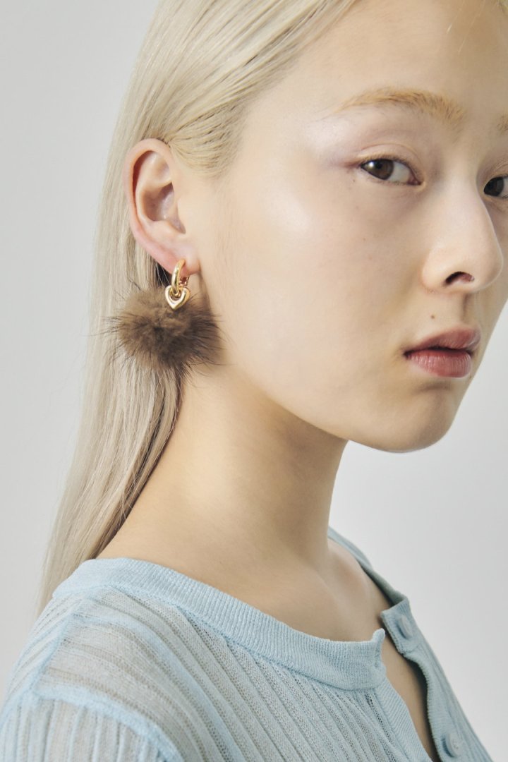 ミンク ファー ×メタル ハート イヤリング