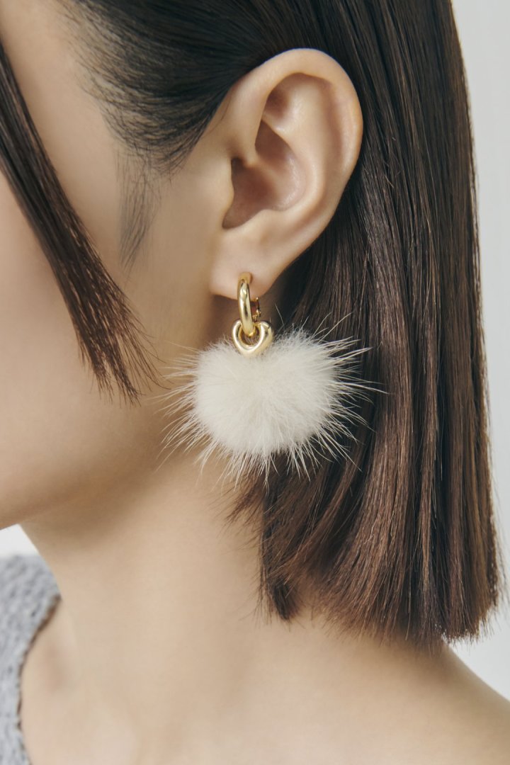 ミンク ファー ×メタル ハート イヤリング