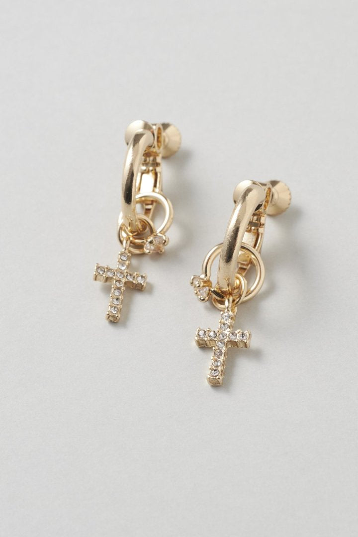 ビジュー × クロスモチーフ チャーム イヤリング