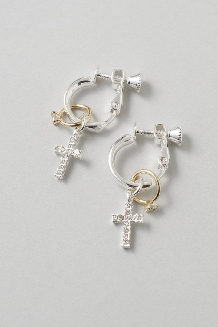 ビジュー × クロスモチーフ チャーム イヤリング