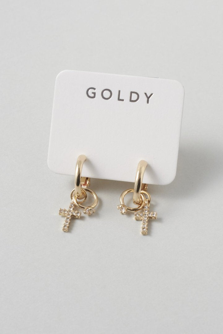 ビジュー × クロスモチーフ チャーム イヤリング