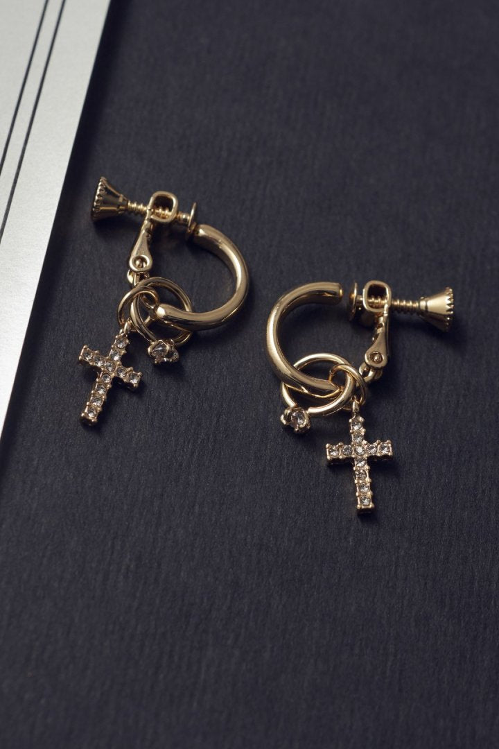 ビジュー × クロスモチーフ チャーム イヤリング
