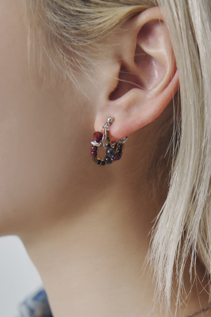 ボーダー ビーズ イヤリング