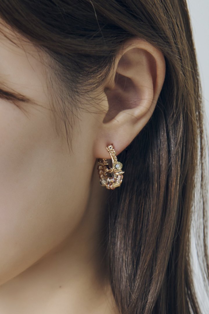 ボーダー ビーズ イヤリング