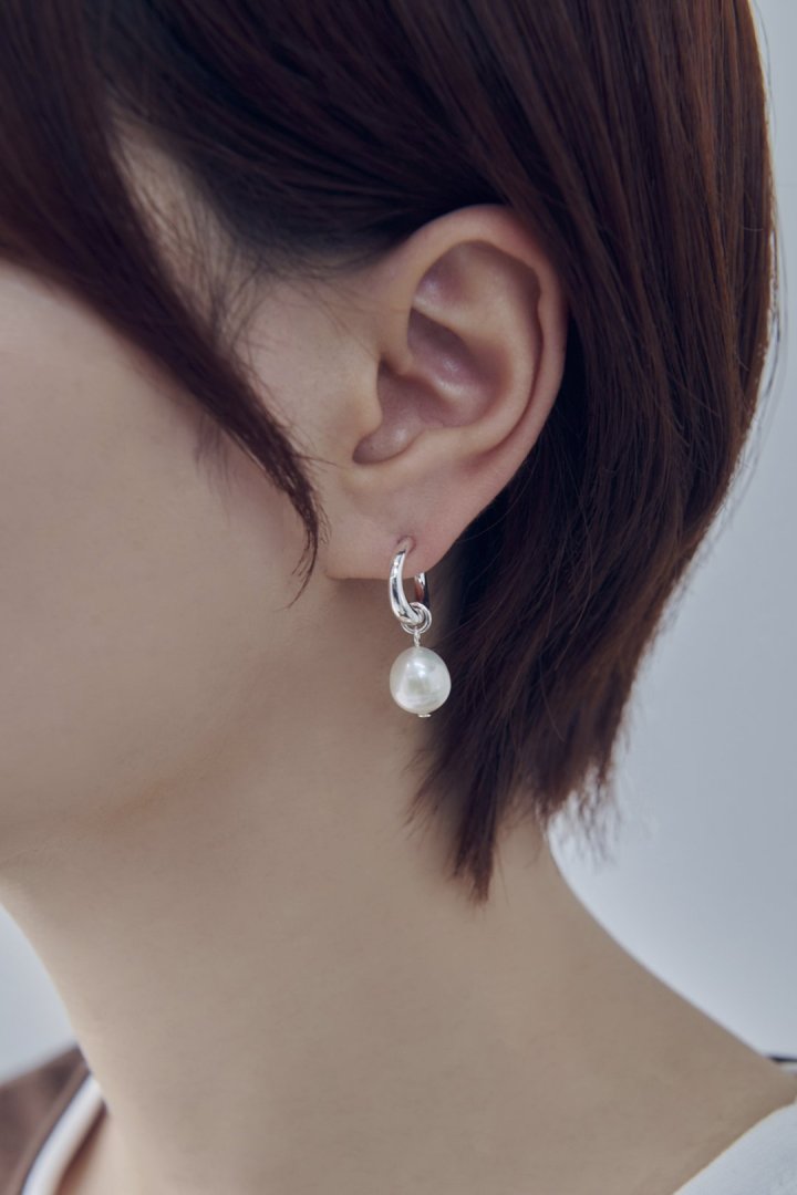 フレッシュ ウォーター パール メタル イヤリング