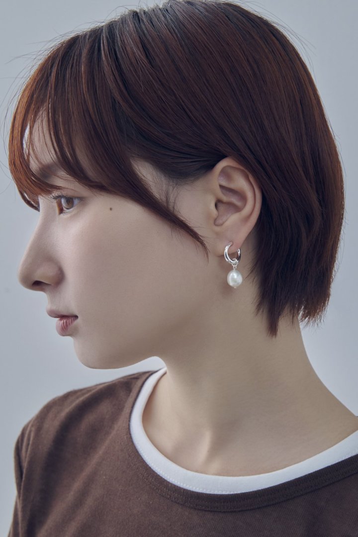 フレッシュ ウォーター パール メタル イヤリング