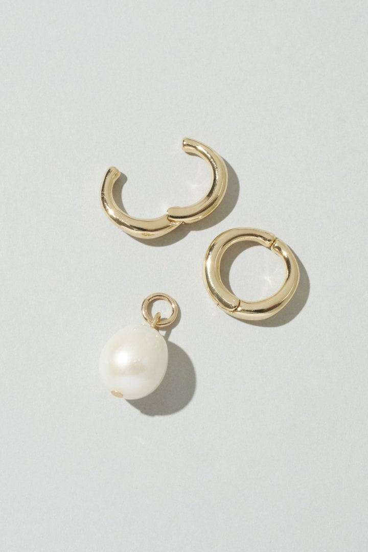 フレッシュ ウォーター パール メタル イヤリング