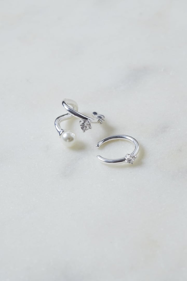 アタッチ パール × キュービックジルコニア セット イヤーカフ