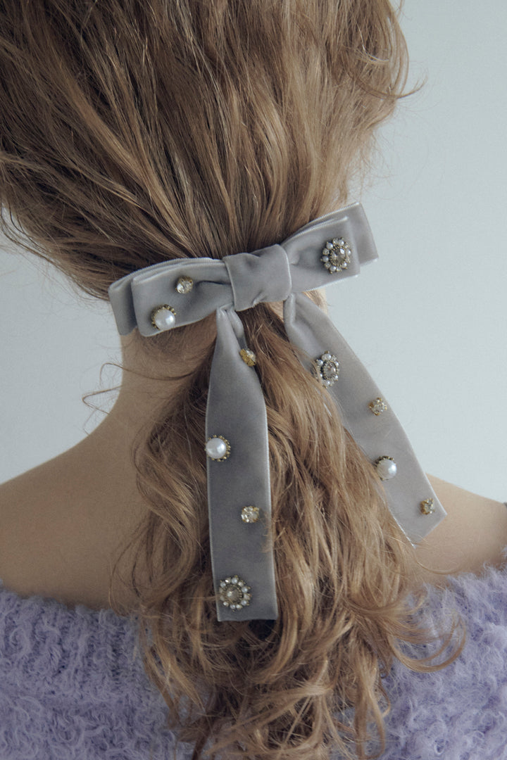 デコラティブ ベロア リボン バレッタ